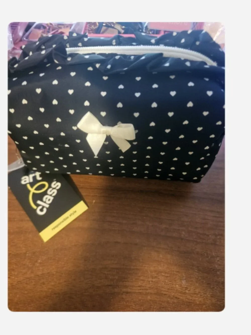Art Class Black Heart Bow Pouch